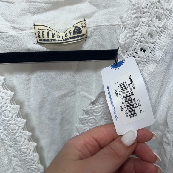 Lace trim white beach coverup - Picture 3 of 3